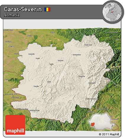 Shaded Relief 3D Map of Caras-Severin, satellite outside