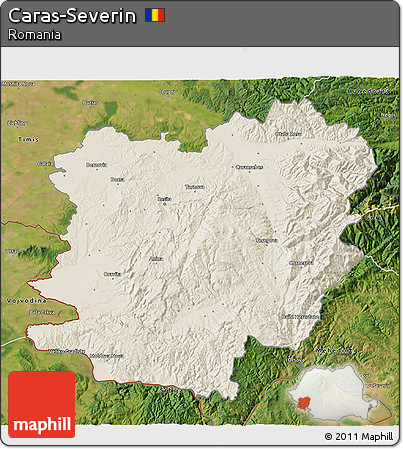 Shaded Relief 3D Map of Caras-Severin, satellite outside