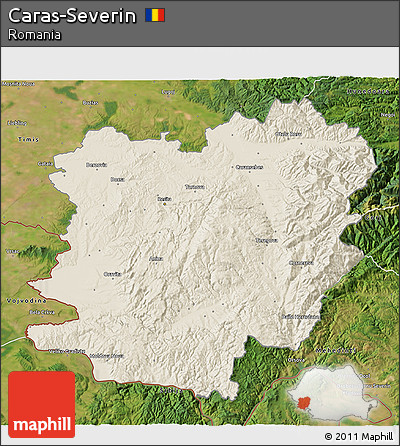 Shaded Relief 3D Map of Caras-Severin, satellite outside