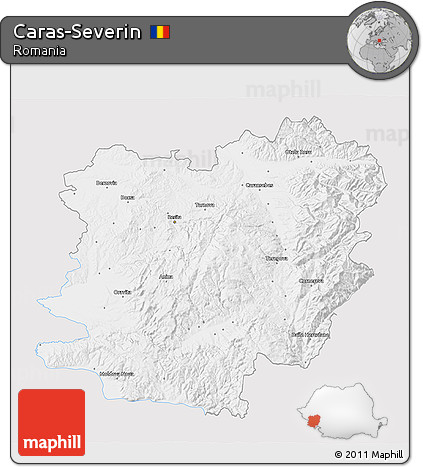 Silver Style 3D Map of Caras-Severin, single color outside