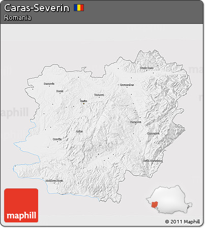 Silver Style 3D Map of Caras-Severin, single color outside
