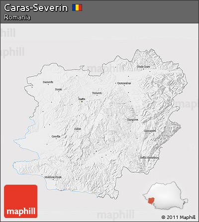Silver Style 3D Map of Caras-Severin, single color outside