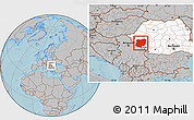 Gray Location Map of Caras-Severin, highlighted country, hill shading