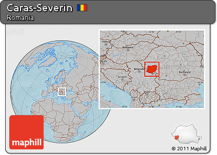 Gray Location Map of Caras-Severin, hill shading