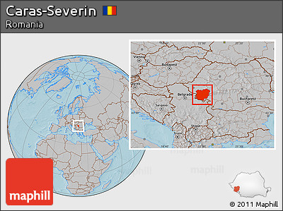 Gray Location Map of Caras-Severin, hill shading