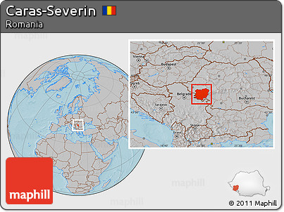 Gray Location Map of Caras-Severin, hill shading
