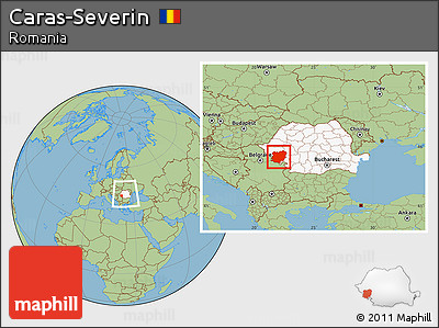 Savanna Style Location Map of Caras-Severin, highlighted country, within the entire country