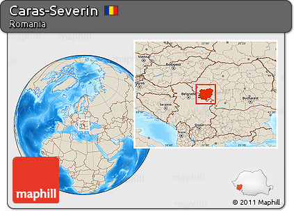 Shaded Relief Location Map of Caras-Severin