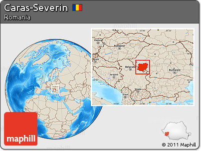 Shaded Relief Location Map of Caras-Severin