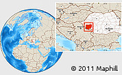 Shaded Relief Location Map of Caras-Severin, highlighted country