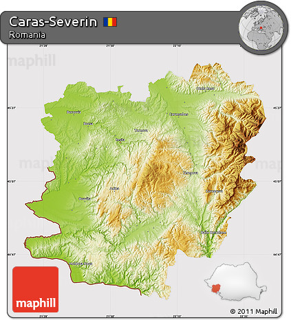 Physical Map of Caras-Severin, cropped outside