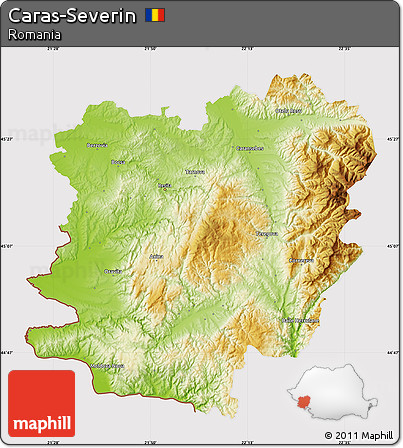 Physical Map of Caras-Severin, cropped outside