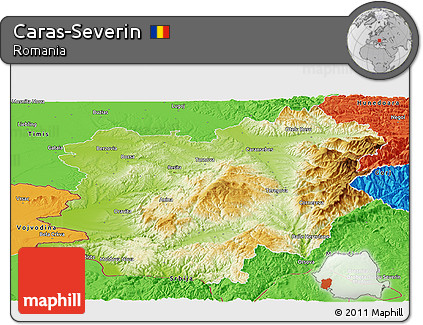 Physical Panoramic Map of Caras-Severin, political outside