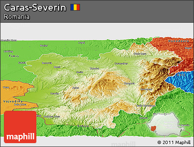 Physical Panoramic Map of Caras-Severin, political outside