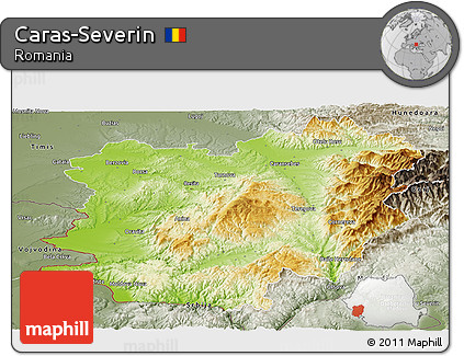 Physical Panoramic Map of Caras-Severin, semi-desaturated