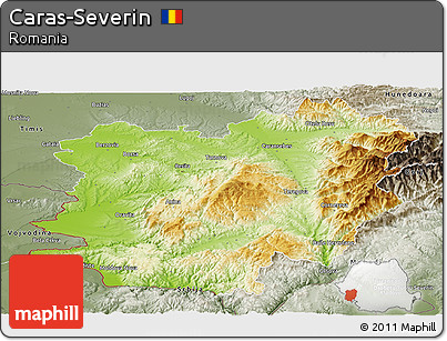 Physical Panoramic Map of Caras-Severin, semi-desaturated