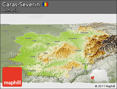 Physical Panoramic Map of Caras-Severin, semi-desaturated