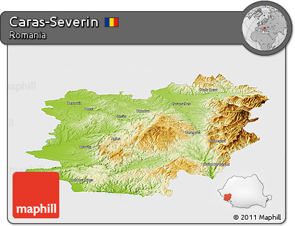 Physical Panoramic Map of Caras-Severin, single color outside