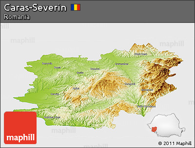 Physical Panoramic Map of Caras-Severin, single color outside