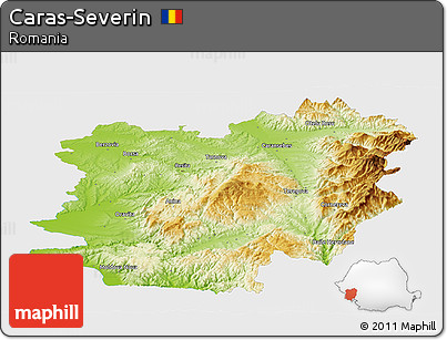 Physical Panoramic Map of Caras-Severin, single color outside