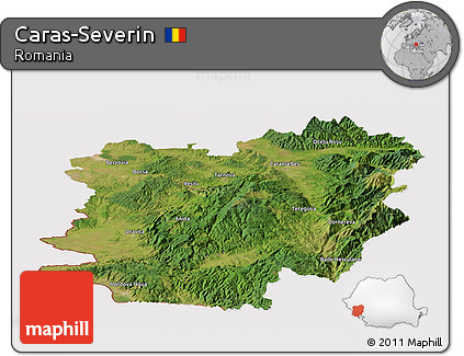 Satellite Panoramic Map of Caras-Severin, cropped outside