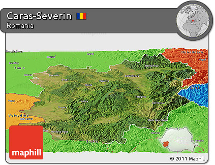 Satellite Panoramic Map of Caras-Severin, political outside