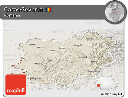 Shaded Relief Panoramic Map of Caras-Severin, lighten