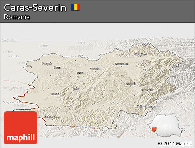 Shaded Relief Panoramic Map of Caras-Severin, lighten