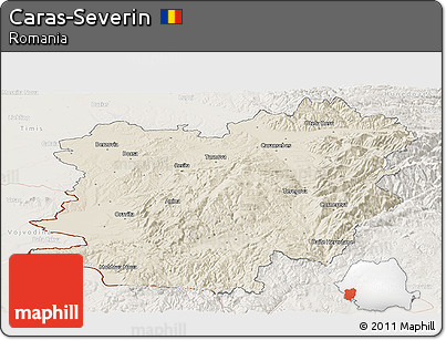 Shaded Relief Panoramic Map of Caras-Severin, lighten