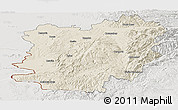 Shaded Relief Panoramic Map of Caras-Severin, lighten, semi-desaturated