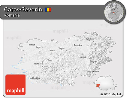 Silver Style Panoramic Map of Caras-Severin, single color outside