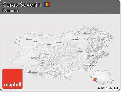 Silver Style Panoramic Map of Caras-Severin, single color outside