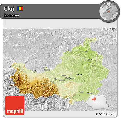 Physical 3D Map of Cluj, lighten, desaturated