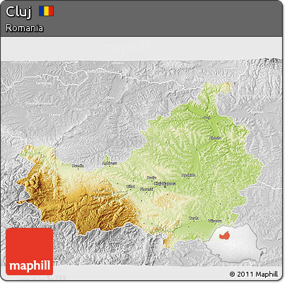 Physical 3D Map of Cluj, lighten, desaturated