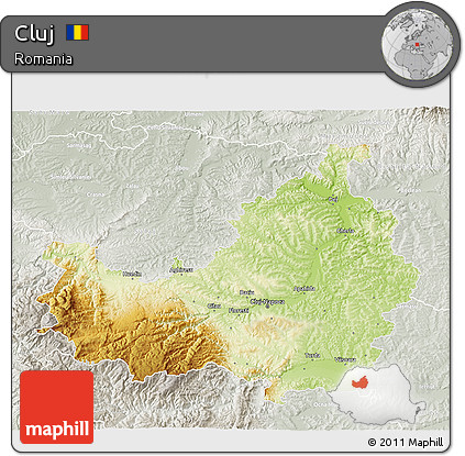 Physical 3D Map of Cluj, lighten, semi-desaturated