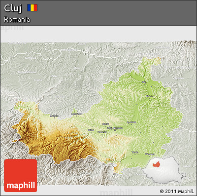 Physical 3D Map of Cluj, lighten, semi-desaturated