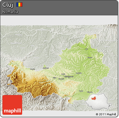 Physical 3D Map of Cluj, lighten, semi-desaturated