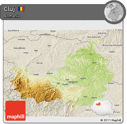 Physical 3D Map of Cluj, shaded relief outside