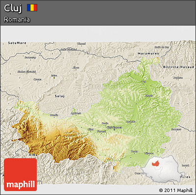 Physical 3D Map of Cluj, shaded relief outside
