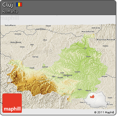 Physical 3D Map of Cluj, shaded relief outside