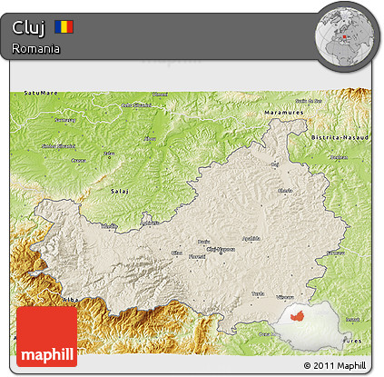 Shaded Relief 3D Map of Cluj, physical outside