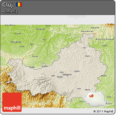 Shaded Relief 3D Map of Cluj, physical outside