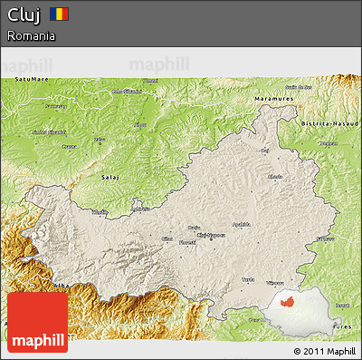 Shaded Relief 3D Map of Cluj, physical outside