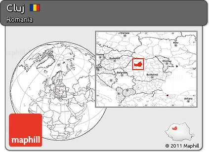 Blank Location Map of Cluj, within the entire country