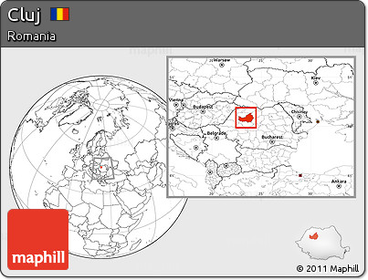 Blank Location Map of Cluj, within the entire country