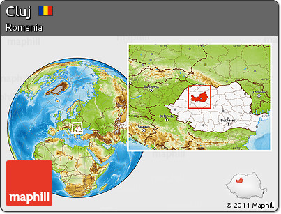 Physical Location Map of Cluj, highlighted country