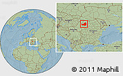Savanna Style Location Map of Cluj, within the entire country, hill shading