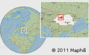 Savanna Style Location Map of Cluj, highlighted country, within the entire country, hill shading
