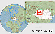 Savanna Style Location Map of Cluj, highlighted country, hill shading