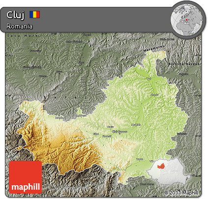 Physical Map of Cluj, darken, semi-desaturated